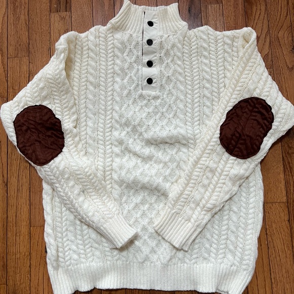 Men’s Sweater, New Size Medium, White with Brown Coller and Elbow Pads - Picture 8 of 8